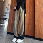 Womens Loose Wide Leg Fleece Pants Spalva Block Casual Trousers For Autumn Winter