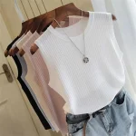 zjaiss 2025 Summer New Fashion Knitted Vests O-neck Sleeveless Casual Thin Tops Sleeveless Blouse Moterims Shirt