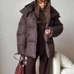 2024 Moterims Winter Coats Thick Warm Medvilnė Parkas Loose Stand Collar Long Sleeve Hooded Outerwears 2025 Lady Casual Commuter Coat