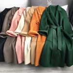 Casual Big Dydis Thick Water Ripple Handmade Double-sided Wool Moterims Coat Lapel Long Seelve Loose Belt Jacket New Autumn Winter