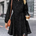 JIM & NORA Autumn Maksi Suknelė For Moterims Casual Hollow Crochet Bohemian Long-Sleeve Loose Beach Robe Ladies Holiday Fall Vestidos