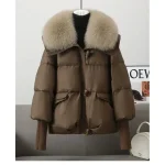 Winter New Fur Collar Puffer Down Parka Loose Down Warmer Thicken Snow Jacket Pocket Užtrauktukas Faux Fur Outerwear Female