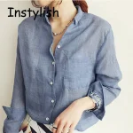 Moterims Autumn Korean Harjauku Solid Medvilnė ir Linen Blouse Vintage Solid Thin Loose Shirt 2022 Casual Long Sleeve Korean Tops
