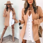 2024 New Source Solid Spalva Long sleeved Fashion Woolen Coat for Moterims