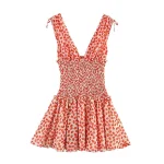 Moterims Summer Mini Tank Suknelė 2025 Fashion Sweet V-Neck Chiffon Bow Print Female Elegant Street Elastingas liemuo Suknelės Clothing