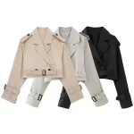 Willshela Moterims Fashion With Belt Cropped Trench Jacket Vintage Notched Neck Long Sleeve Female Chic Lady Coat Outfits