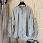 Spring Autumn Casual Chiffon Shirt Moterims Shirts Fashion Female Long Sleeve O-neck Loose Solid Blouse Tops Office Lady Shirts