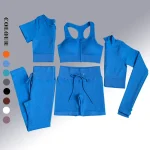 Seamless Yoga Set Suits Sports Bra High Liemuo Leggings Long Sleeve Crop Top Užtrauktukas Gym Clothing Workout Fitness Suit Active Wear