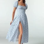 2025 Summer Sweet Ruffle Suknelė Vintage Floral Printed Dressess for Moterims French Elegant Square Collar Backless Suknelė 20472