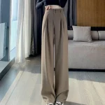 Elegant Wide Leg Pants Moterims Korean Style High Liemuo Juoda Baggy Pants Office Ladies Fashion Loose Suit Trousers Streetwear