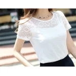 New Moterims Clothing Chiffon Blouse Lace Crochet Female Korean Shirts Ladies Blusas Tops Shirt Balta Blouses Slim Fit Tops 2024